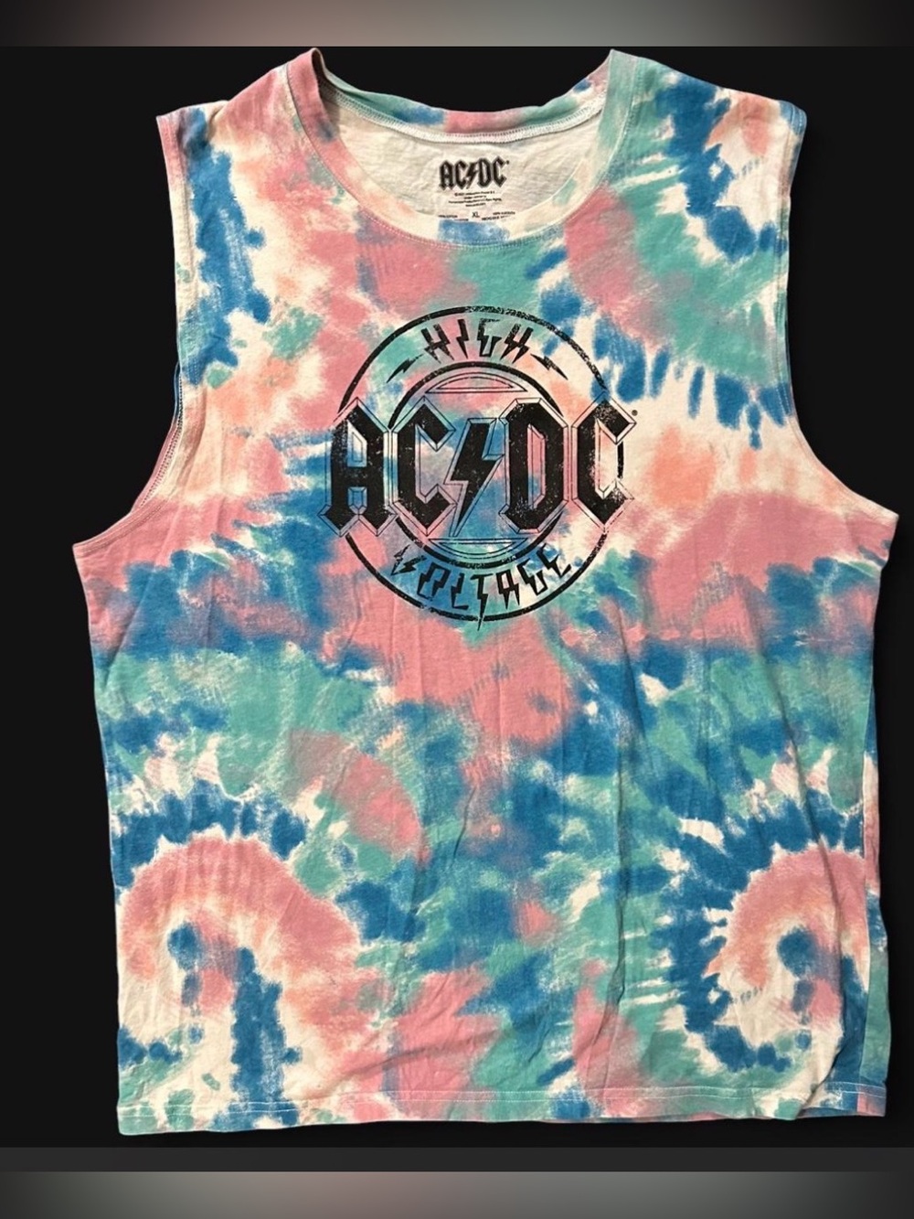 AC/DC Tie-Dye Muscle Tank Top in Pink, Blue, Green